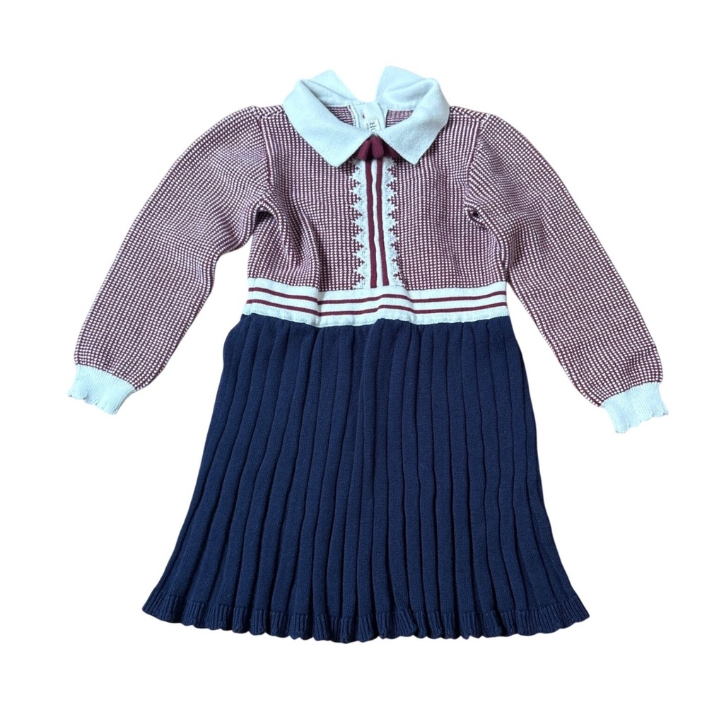 Hope & Henry Sweater Dress Kids Navy Burgundy Preppy Organic Cotton SIZE 2T